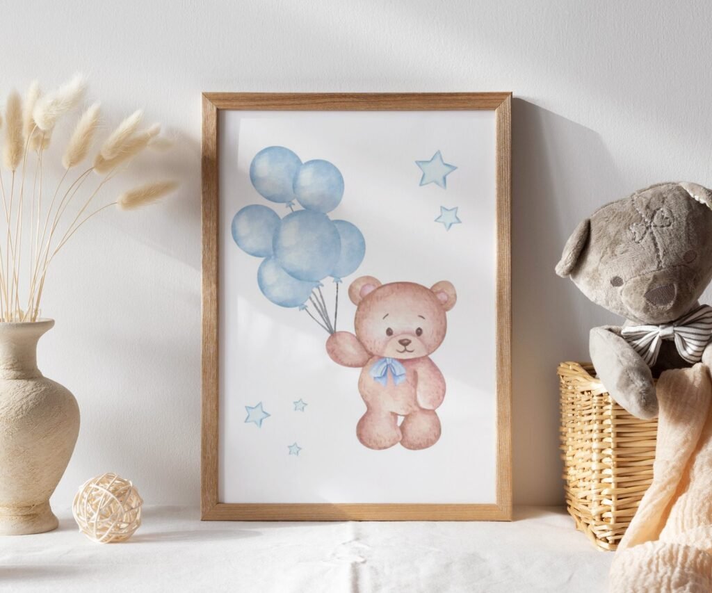 set of 1 Bear Print Nursery, Light Blue Ballon set of 1