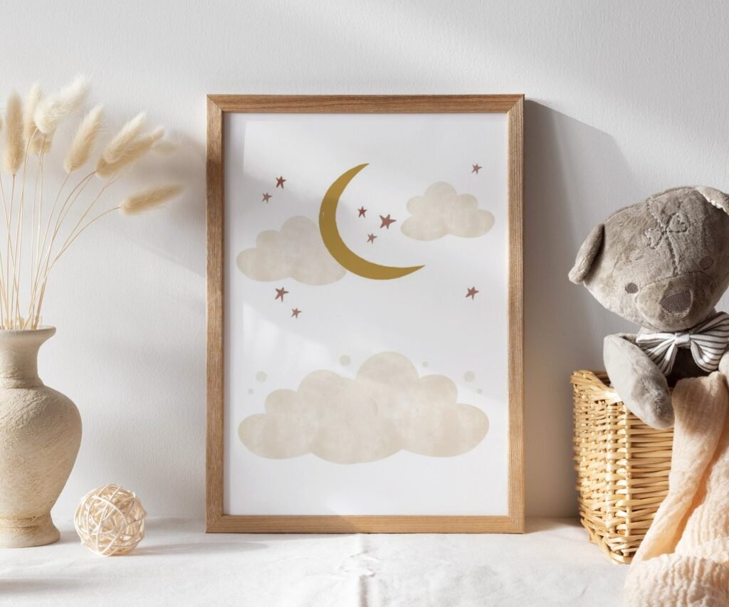 Neutral Nursery Print set of 1, Space, Earthy Tones, Planet