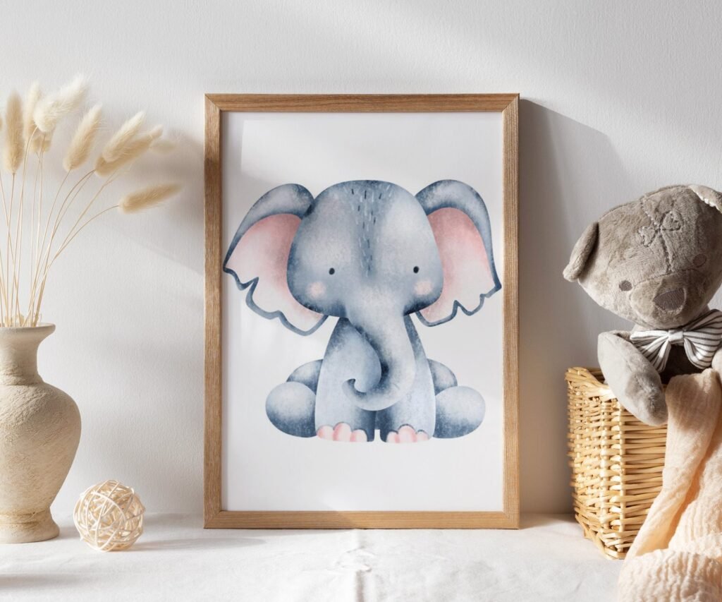 Safari Nursery, Baby animals, zebra elephant giraffe set of 1