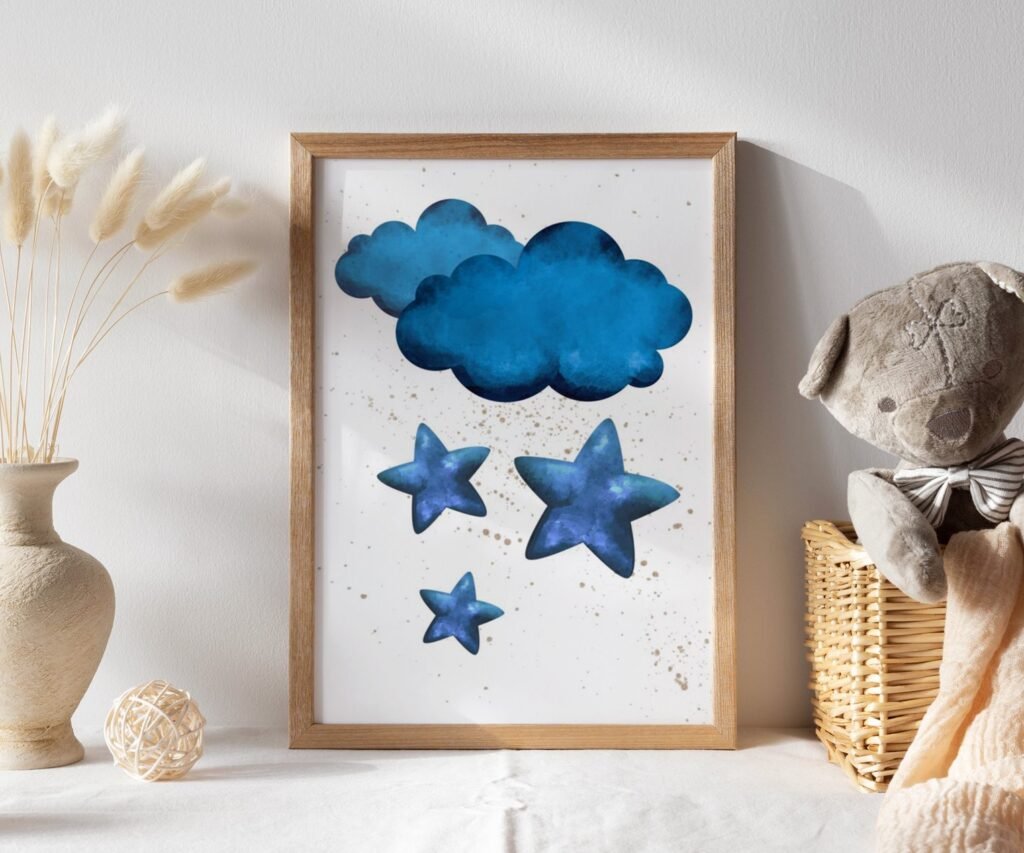 Nursery decor boy navy blue, Nursery wall art boy, moon and stars, we love you to the moon and back set of 1
