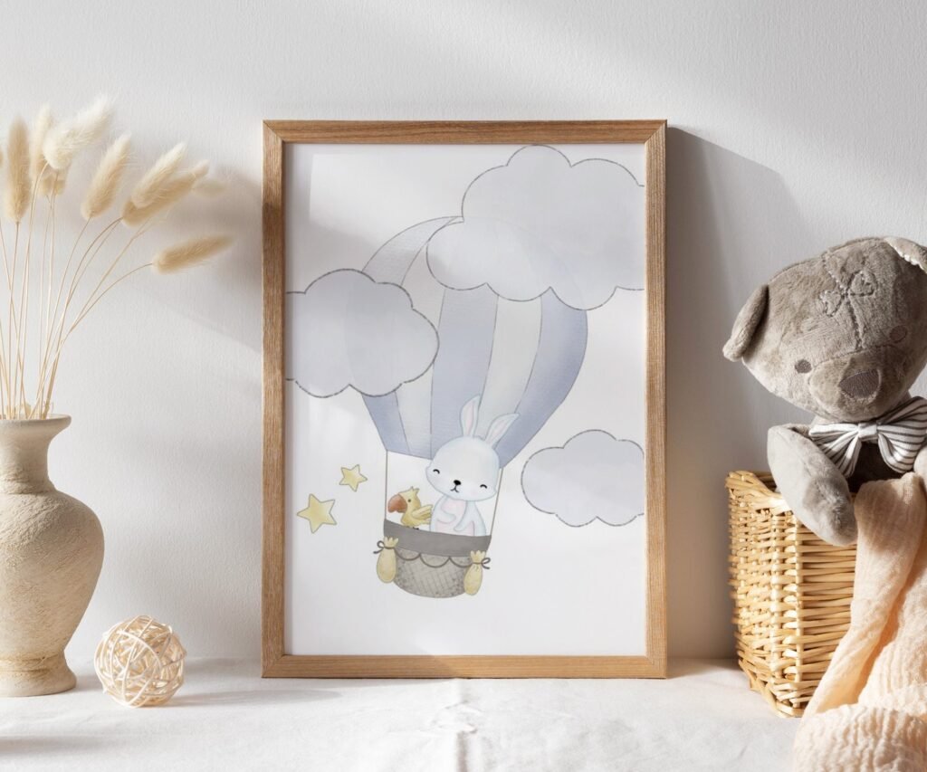 Blush, hot air balloon, woodland animals, set of 1