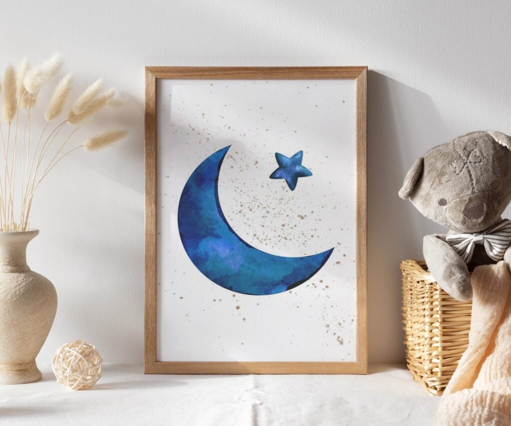 Nursery decor boy navy blue, Nursery wall art boy, moon and stars, we love you to the moon and back set of 1
