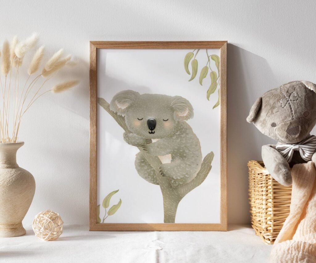 Australian Animals Prints, koala Baby, Koala Nursery set of 1