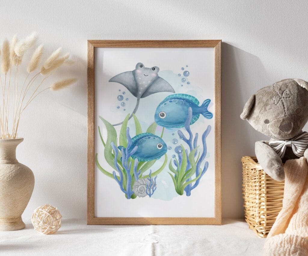 Nautical nursery, Ocean nursery decor, under the sea nursery set of 1