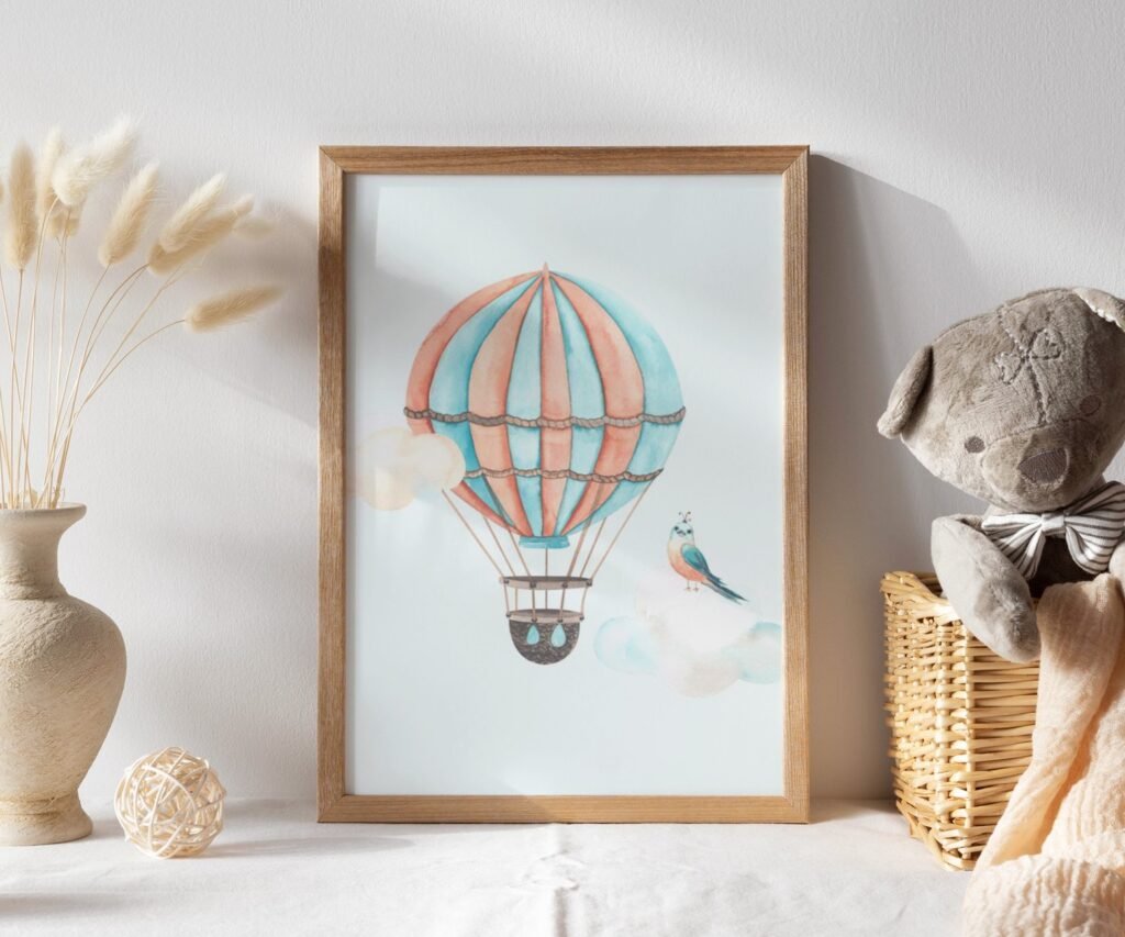 Nursery decor mountain, adventure nursery, travel nursery, gender neutral, explore, hot air balloon, plane set of 1