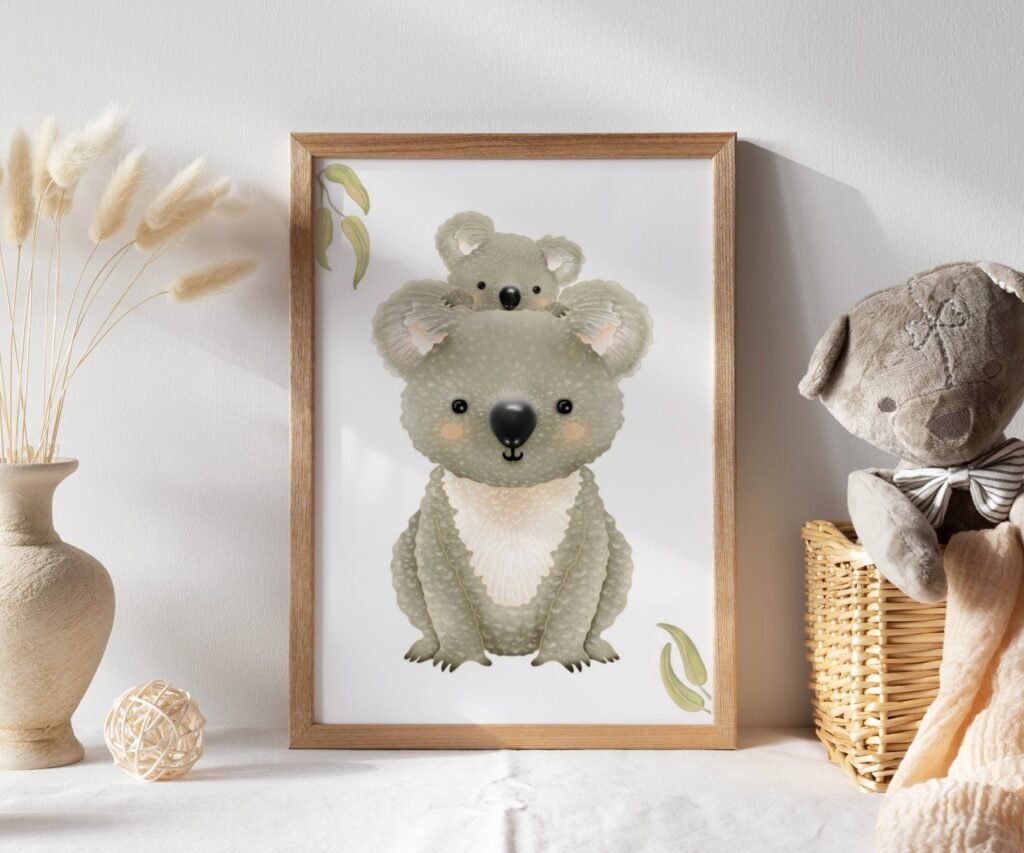 Australian Animals Prints, koala Baby, Koala Nursery set of 1