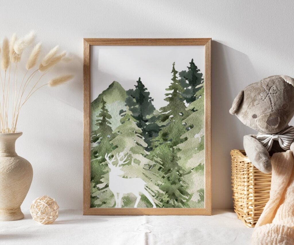 Woodland, mountain, tree nursery decor, adventure theme nursery, forest, sage green, woodland animals set of 1