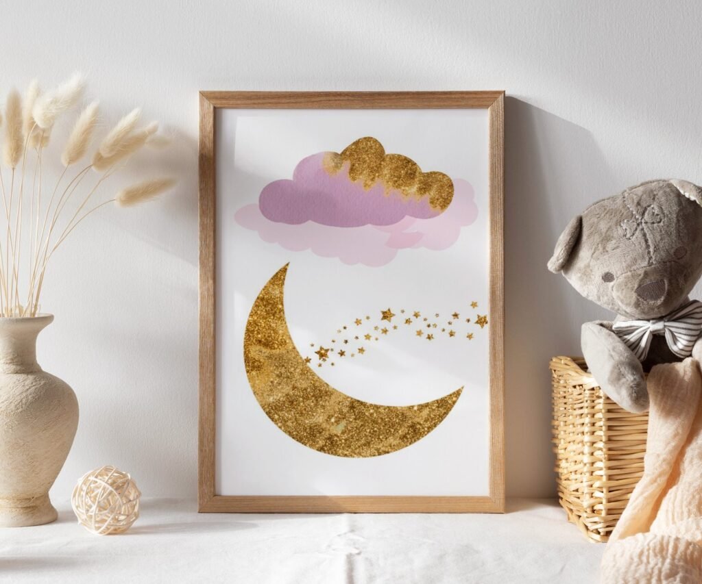 Girl pink and gold, dream big little one, cloud and stars, moon and star set of 1