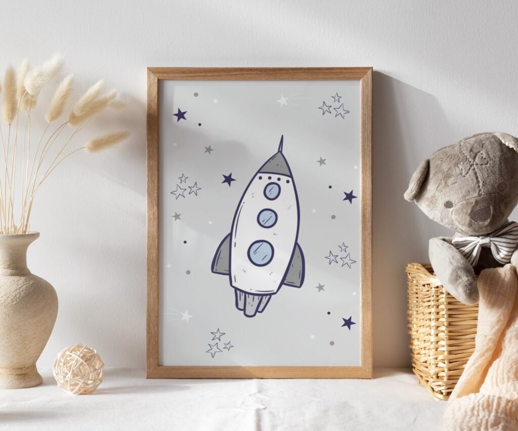 Nursery decor boy space, Nursery wall art space, Space nursery set of 1