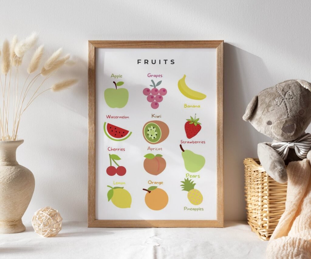 Fruits and vegetables Educational Posters, Homeschool Prints, Montessori Classroom Decor, Neutral Kids Decor, set of 1