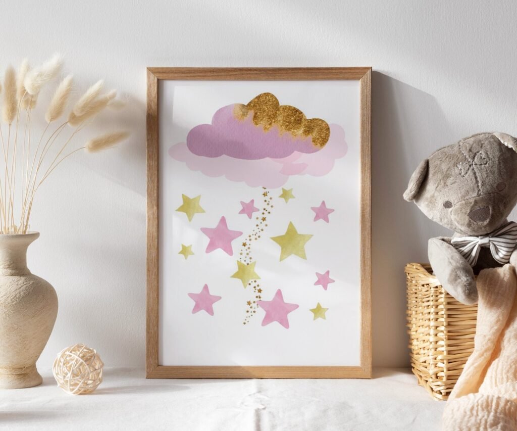 Girl pink and gold, dream big little one, cloud and stars, moon and star set of 1