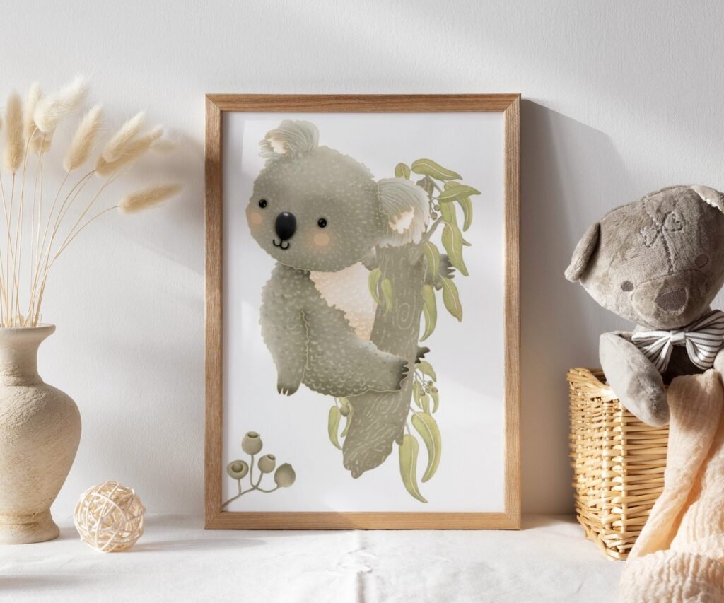 Australian Animals Prints, koala Baby, Koala Nursery set of 1