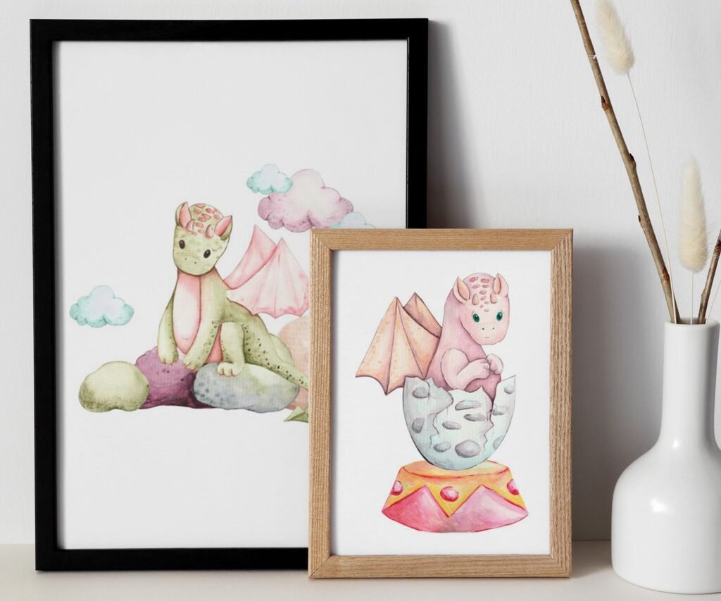 Dragon Posters, baby dragons set of 2