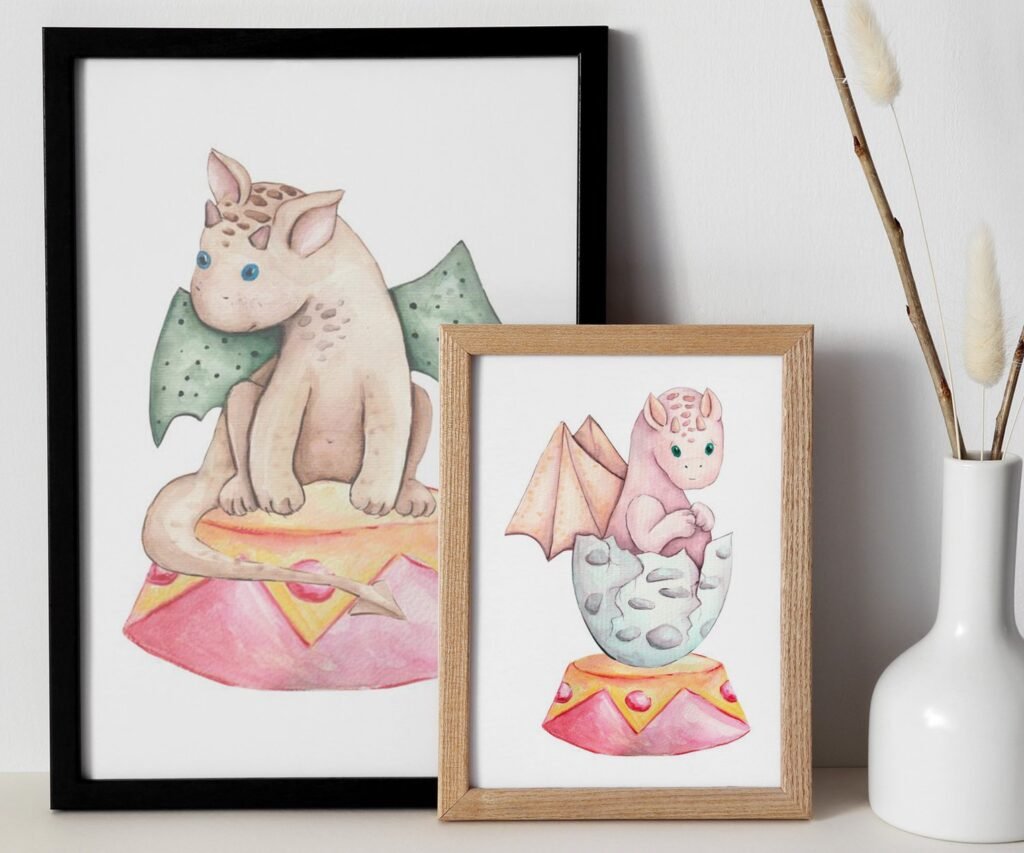 Dragon Posters, baby dragons set of 2