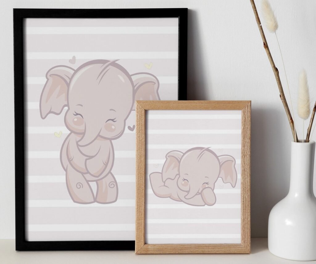 Baby Elephant family Art, Posters Gender Neutral set of 2