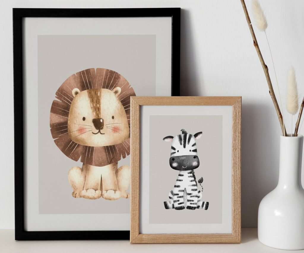 Safari Animal Friends set of 2 Lion Zebra Giraffe gray