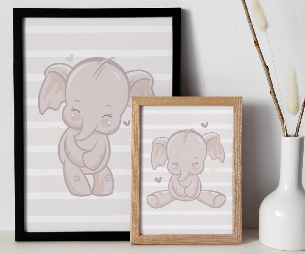 Baby Elephant family Art, Posters Gender Neutral set of 2