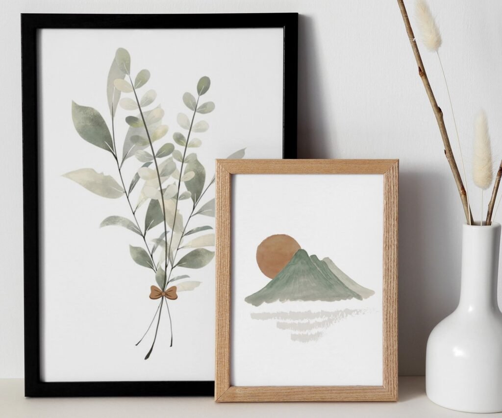 Green water color, set of 2, Boho Olive Green Boho ,woodland print, nature