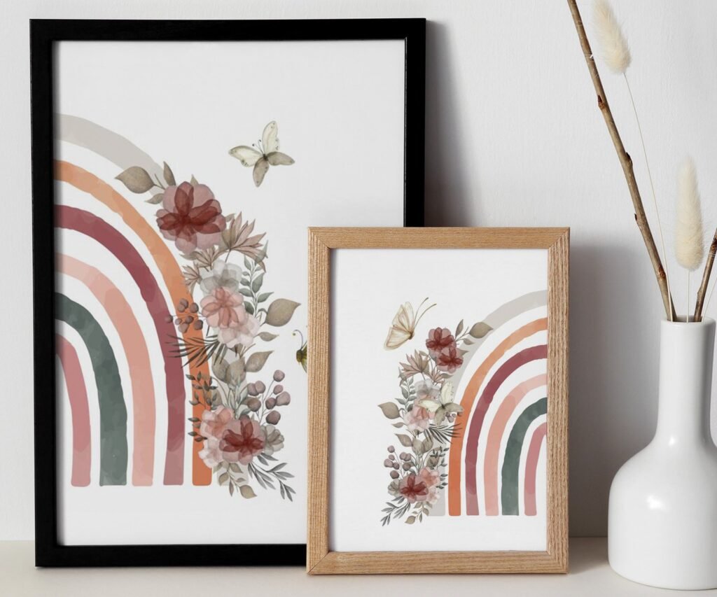 Boho Rainbow set of 2 Nursery Art Prints, Girl WILDFLOWERS