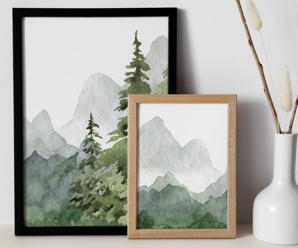 mountain, nursery wall art, tree nursery adventure nursery, forest, sage green,woodland animals set of 2