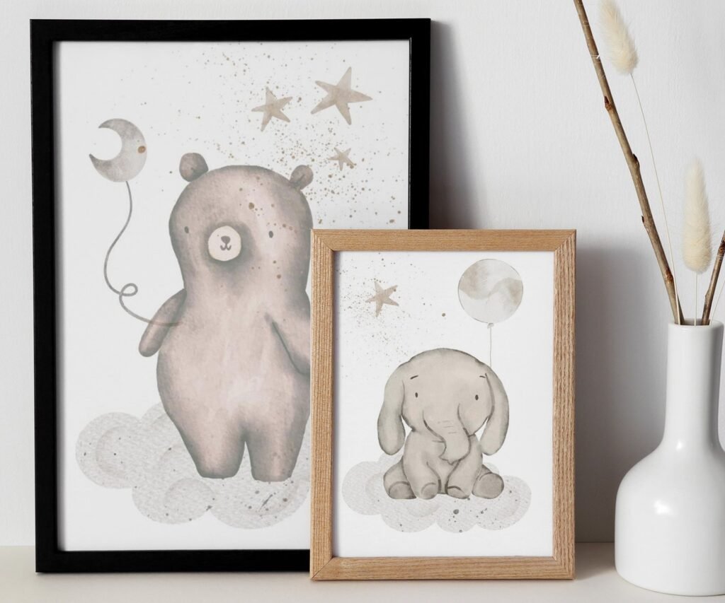 safari animals, bear, elephant, giraffe set of 2