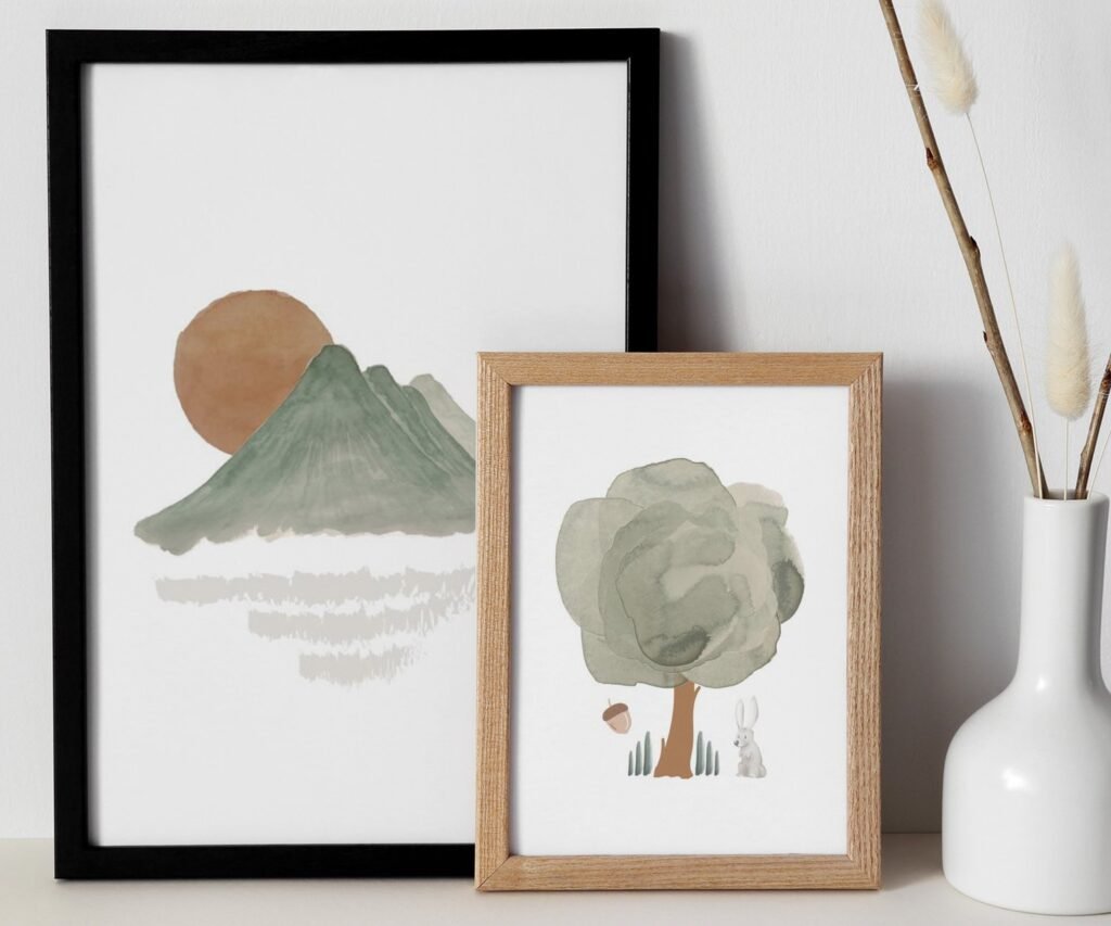 Green water color, set of 2, Boho Olive Green Boho ,woodland print, nature