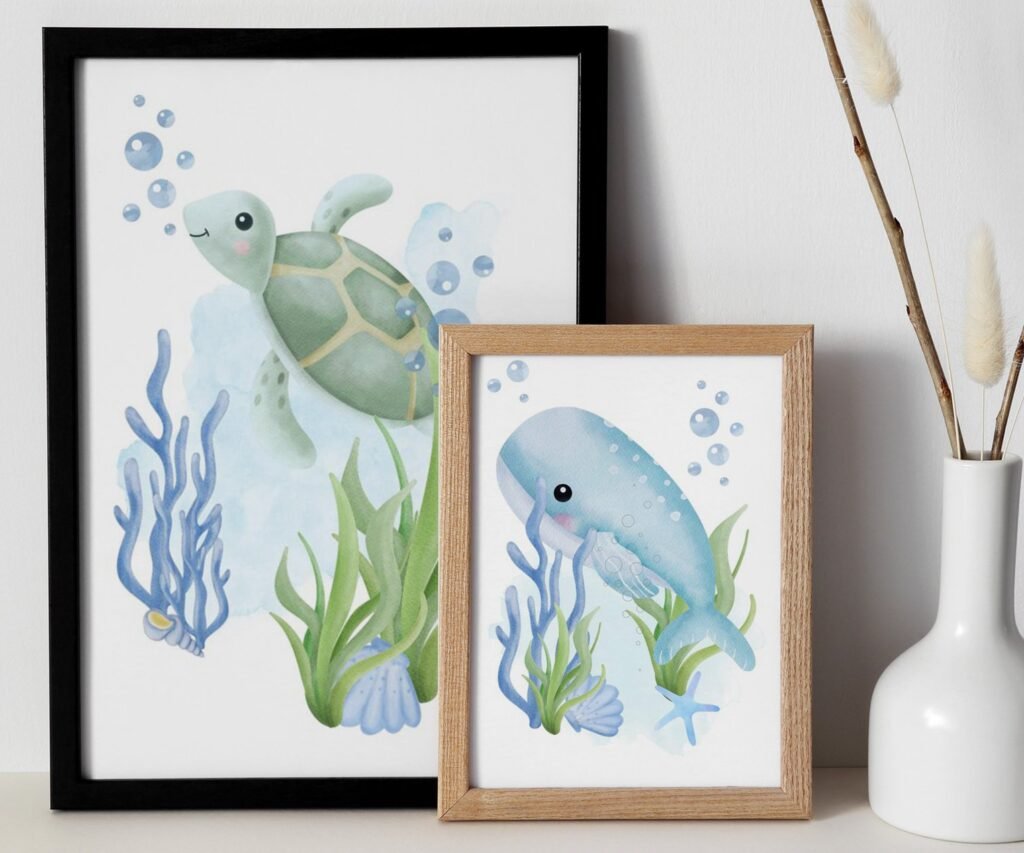 Nautical nursery, Ocean nursery decor, under the sea nursery set of 2