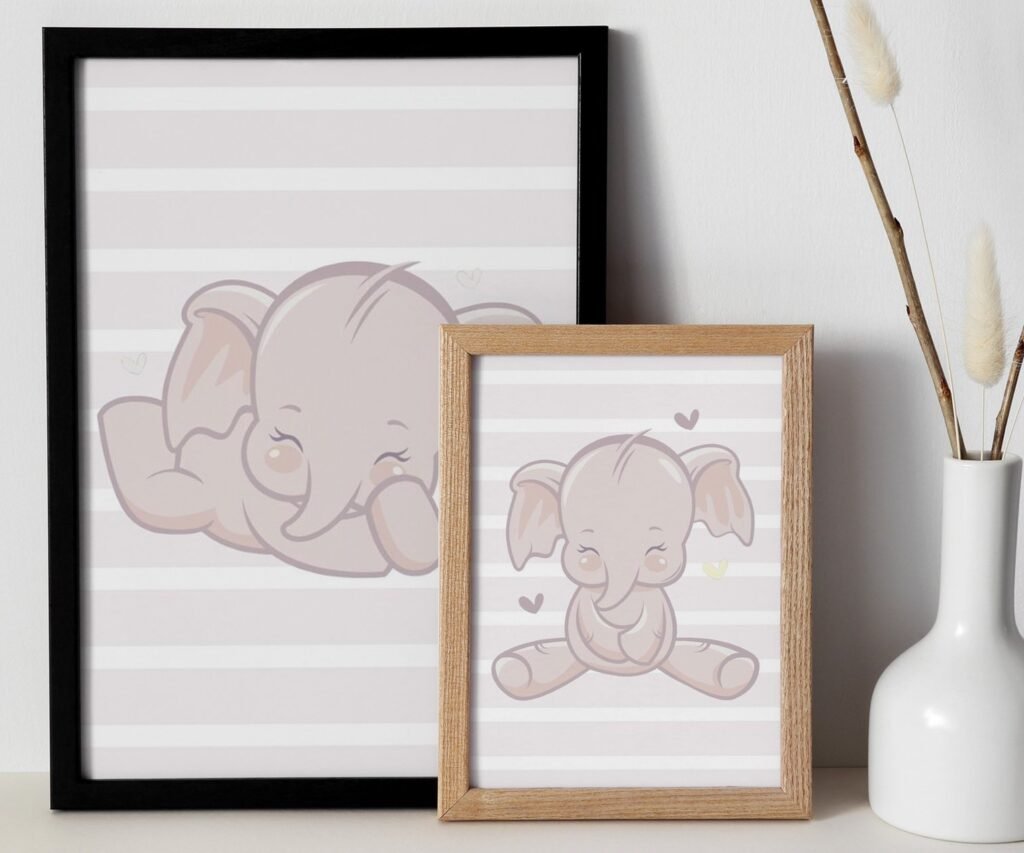 Baby Elephant family Art, Posters Gender Neutral set of 2