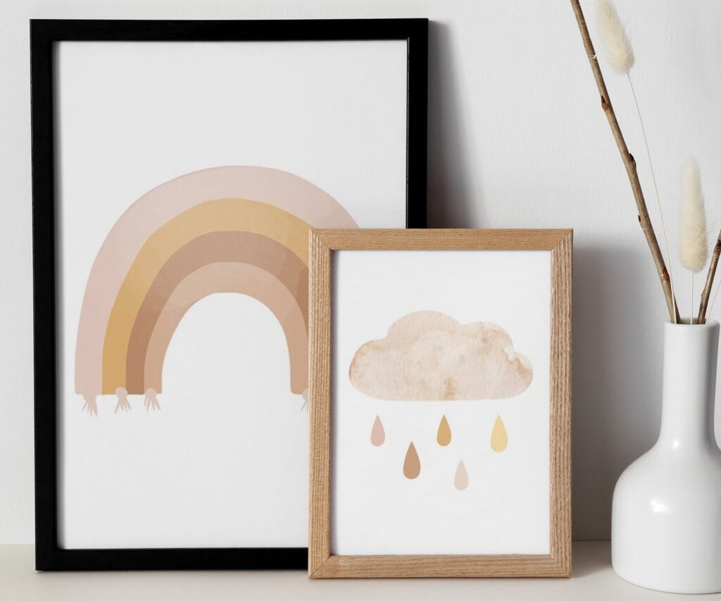 Rainbow,Sky Cloud Sun, Watercolor Rainbow set of 2