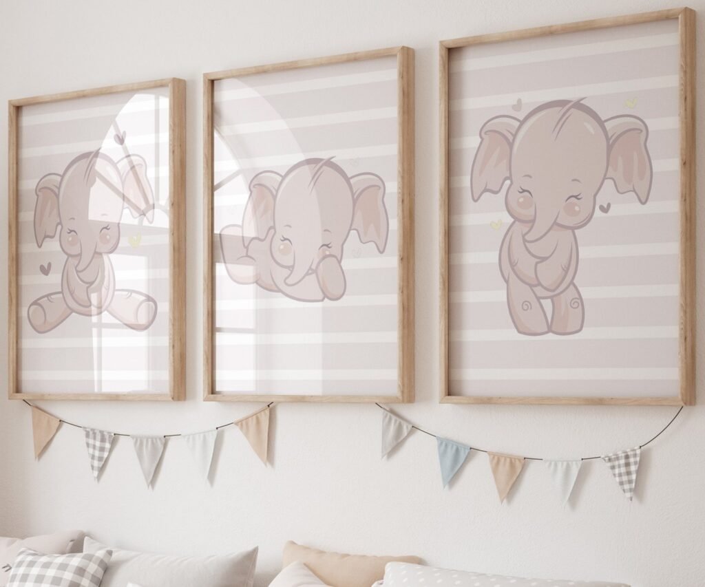 Baby Elephant family Art, Posters Gender Neutral set of 3