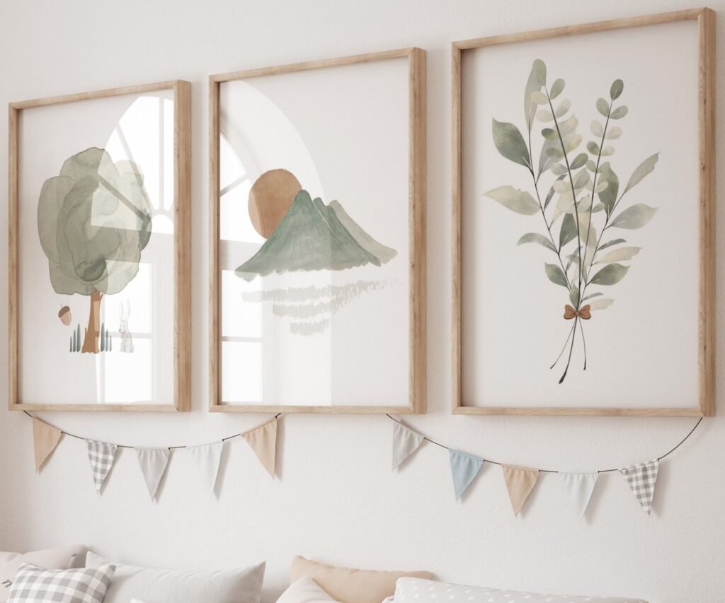 Green water color, Set of 3, Boho Olive Green Boho ,woodland print, nature