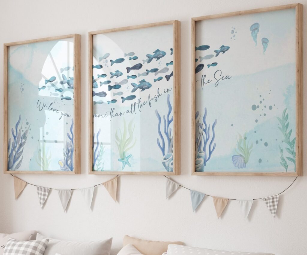 Under the sea wall art, Ocean nursery, Nautical nursery print set of 3