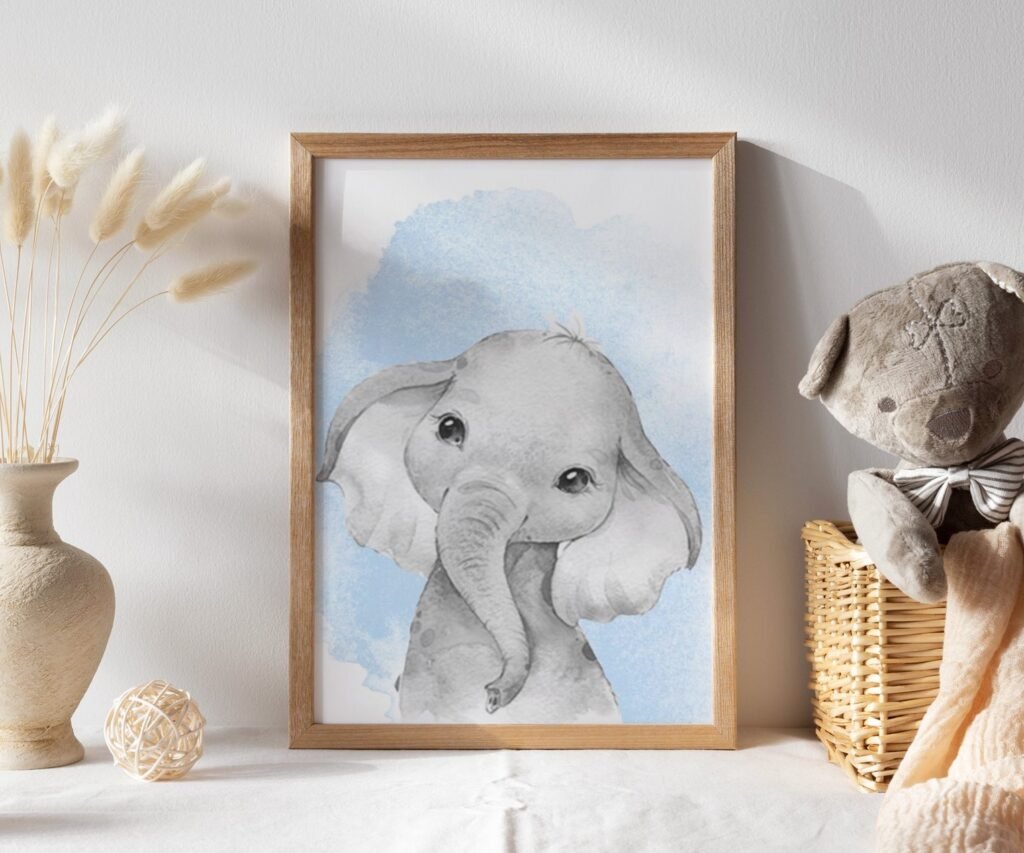 Safari Animals Baby Boys set of 1 Unframed Poster Prints with Personalised Name, Nursery Decor, Boys Bedroom Decor Giraffe Elephant
