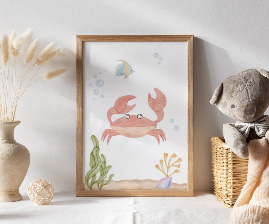 set of 1 Under the Sea Nursery Prints, Nautical Ocean Animal Posters, Boy Nursery Prints Set, Sea Animal Wall Art, Playroom Decor