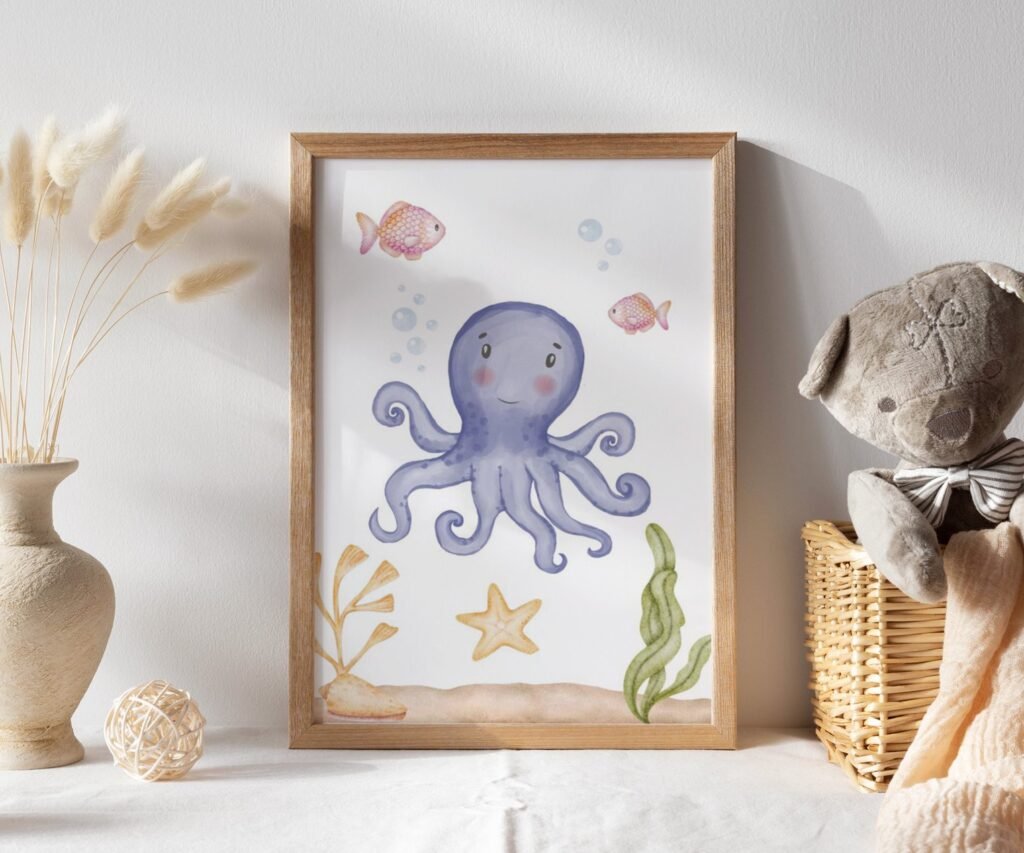 set of 1 Under the Sea Nursery Prints, Nautical Ocean Animal Posters, Boy Nursery Prints Set, Sea Animal Wall Art, Playroom Decor