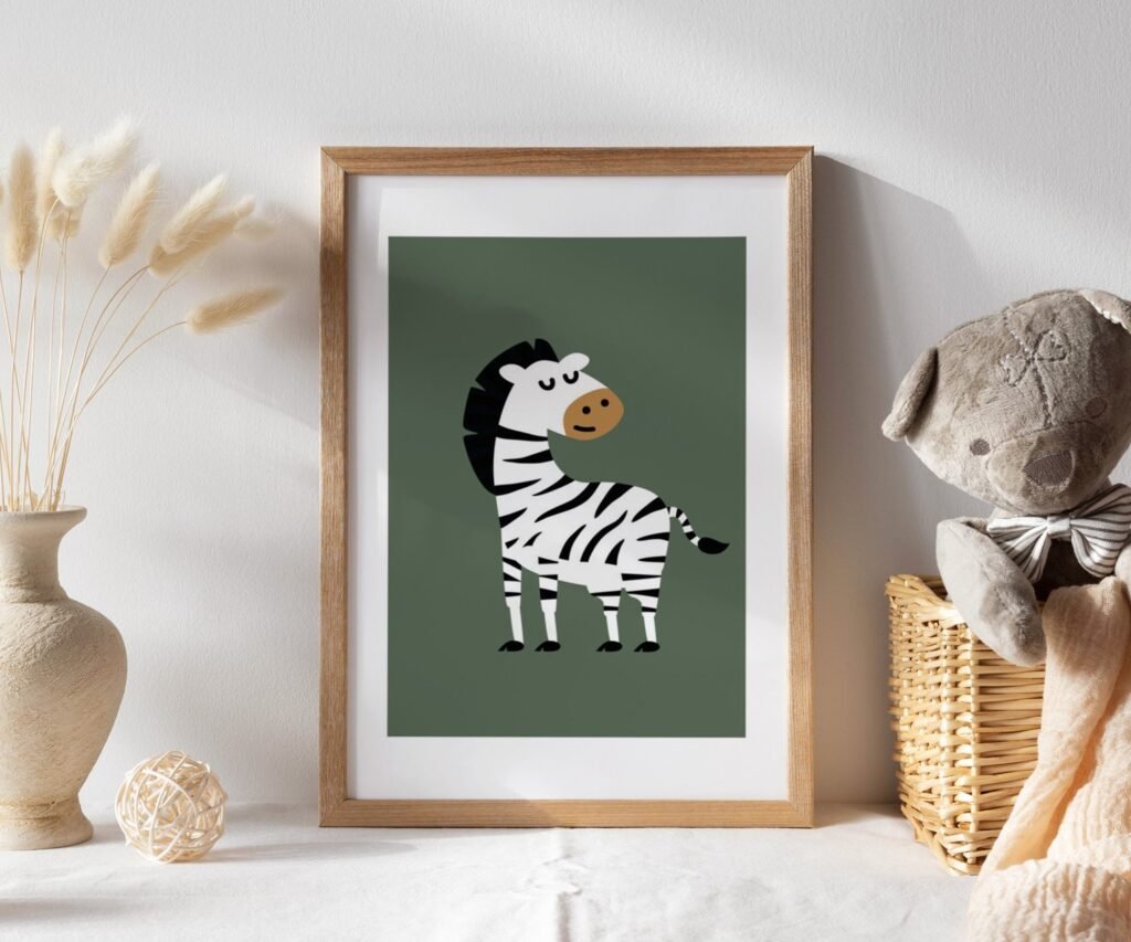 Safari animals, Green Nursery Prints, set of 1