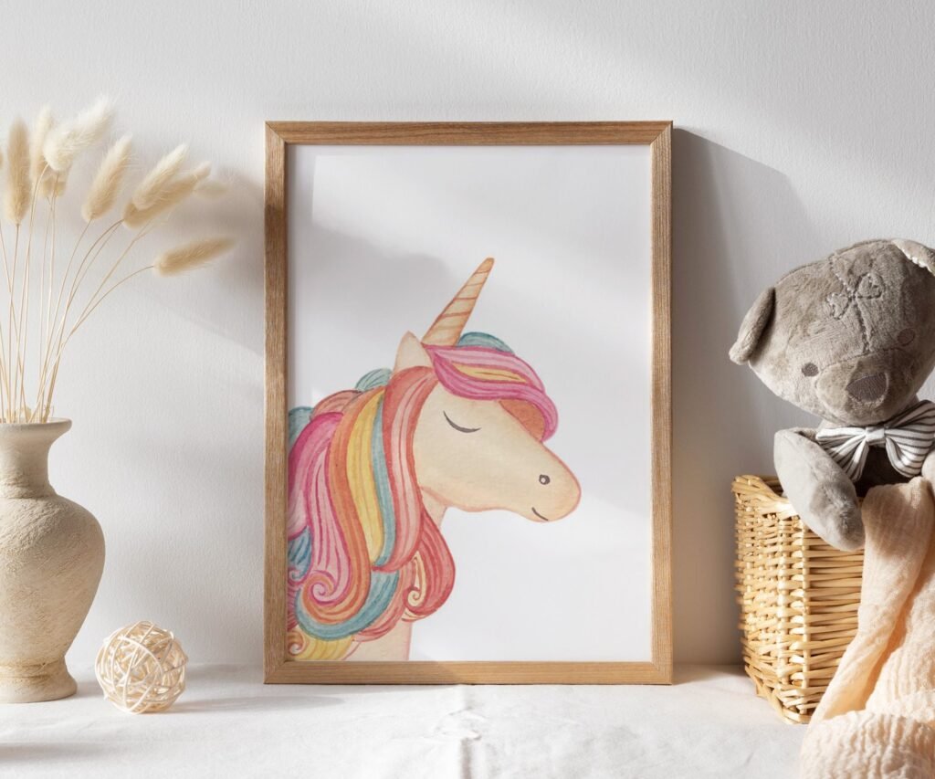 set of 1 Unicorn wall art set, Printable unicorn art, Girls room decor, Unicorn gold glitter, Unicorn prints,cloud rainbow
