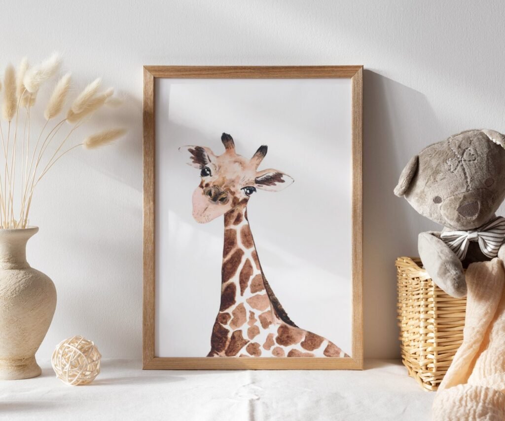 Lion tiger monkey giraffe elephant set of 1, Woodland Baby Animal Posters