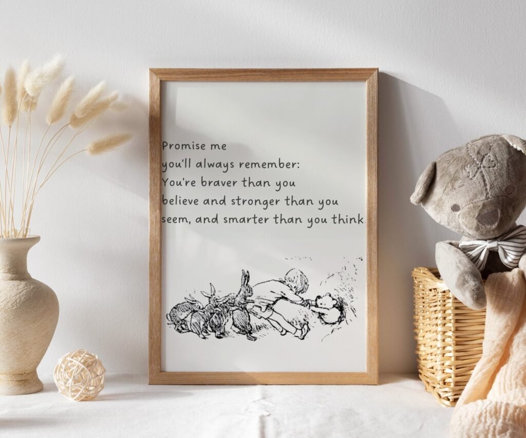 Winnie the Pooh Quote Prints, Black and White Pooh, set of 1