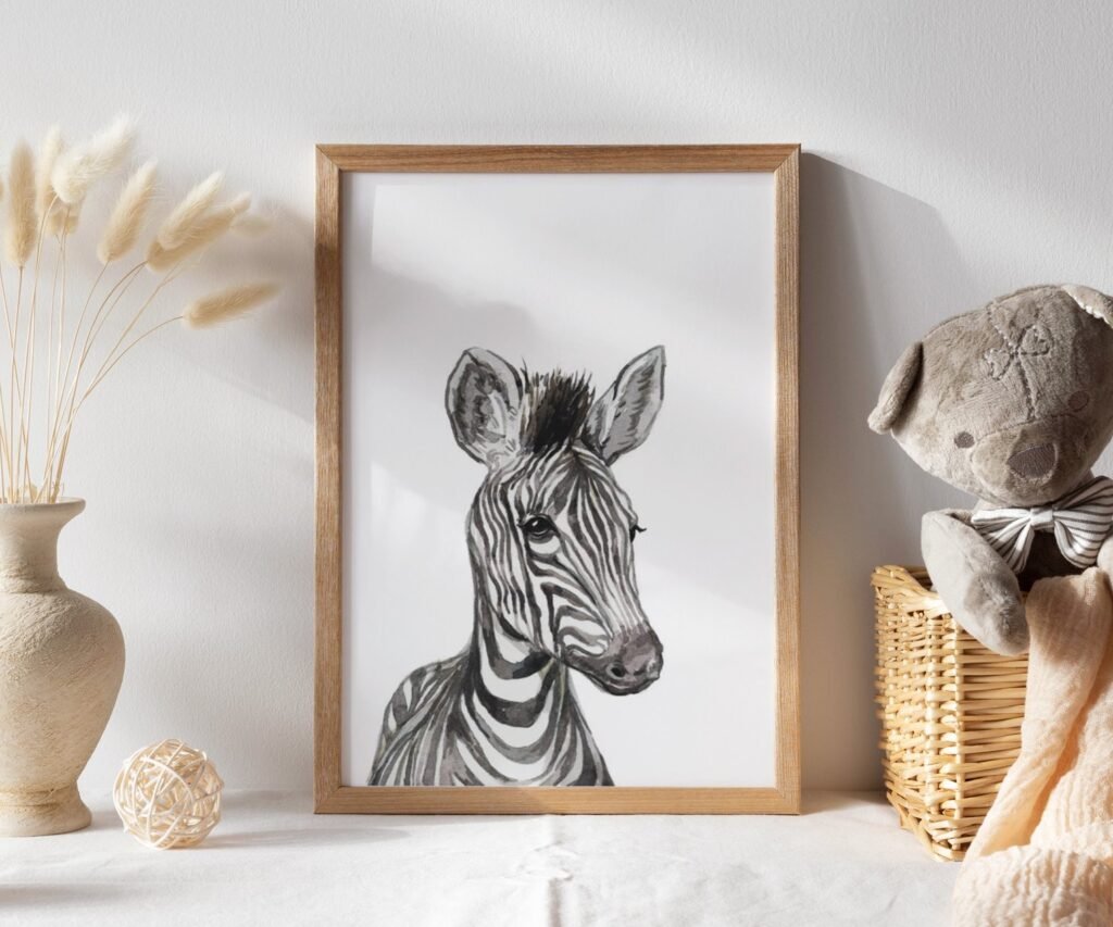 Safari Baby Animal Nursery, zebra, lion, elephant African set of 1