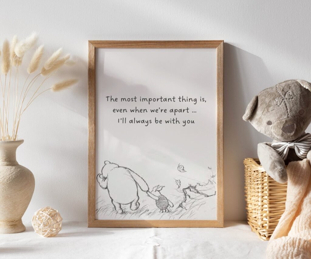 Winnie the Pooh Quote Prints, Black and White Pooh, set of 1