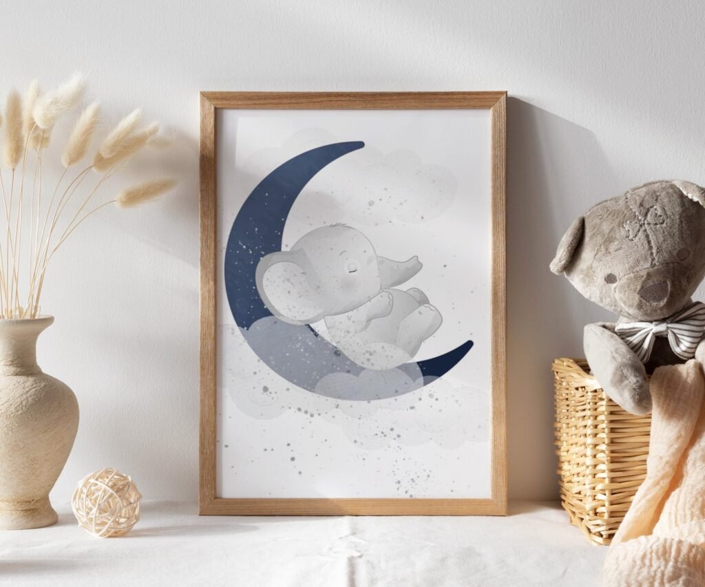 Nursery decor boy elephant, nursery wall art boy set of 1