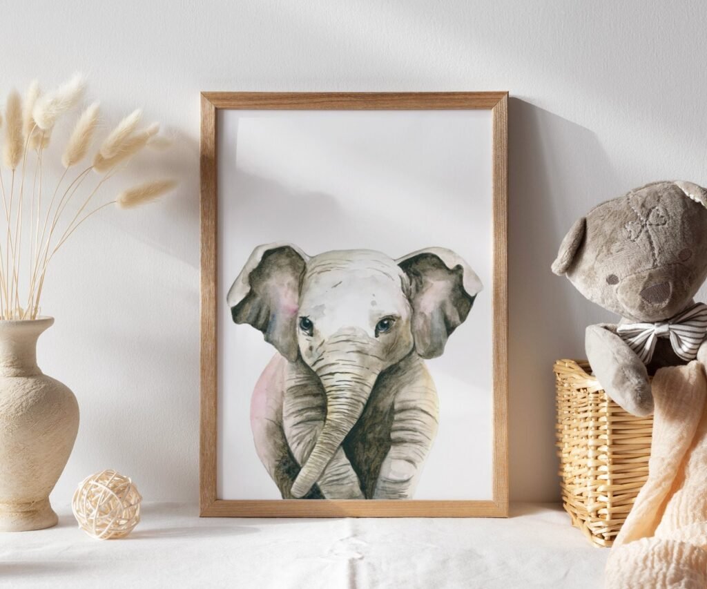 Lion tiger monkey giraffe elephant set of 1, Woodland Baby Animal Posters