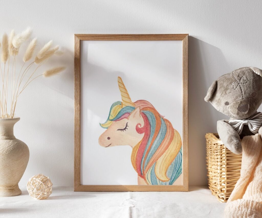 set of 1 Unicorn wall art set, Printable unicorn art, Girls room decor, Unicorn gold glitter, Unicorn prints,cloud rainbow