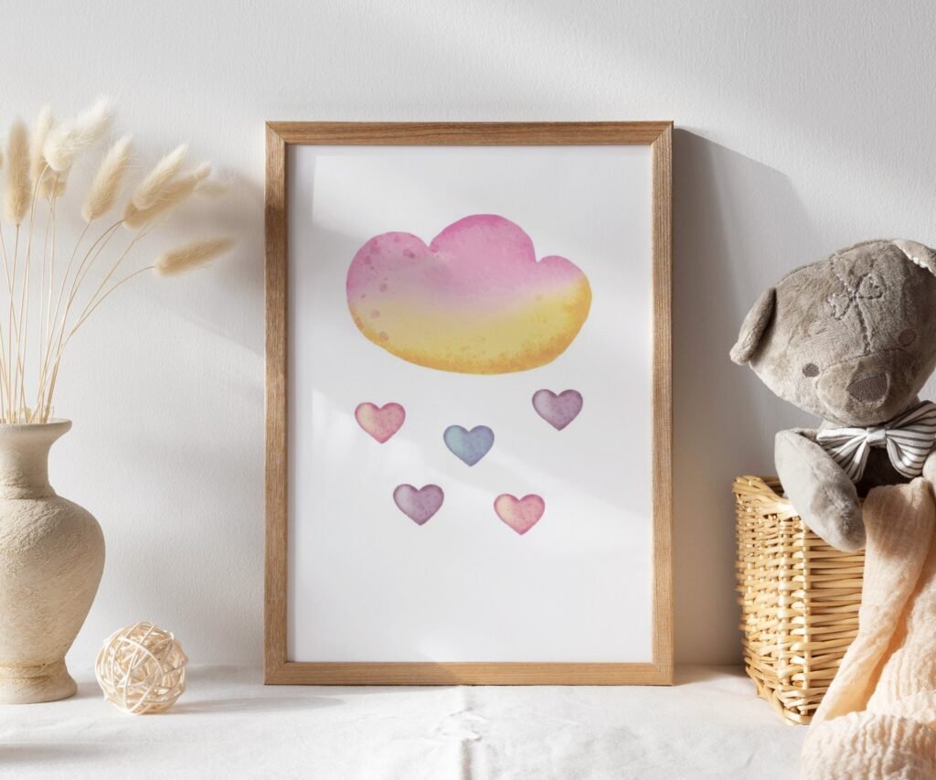 set of 1 Unicorn wall art set, Printable unicorn art, Girls room decor, Unicorn gold glitter, Unicorn prints,cloud rainbow