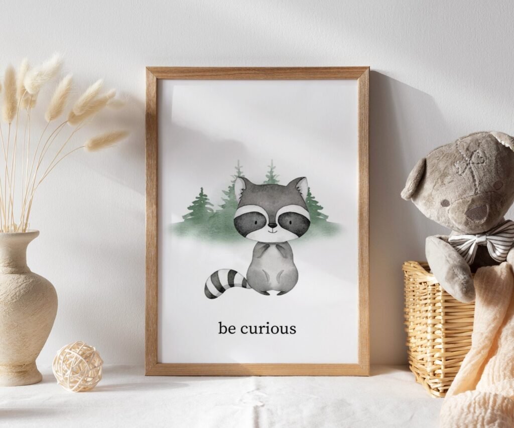 set of 1 Woodland Nursery wall art, Bear Wall art, Forest nursery- Nursery Prints Watercolor Woodland
