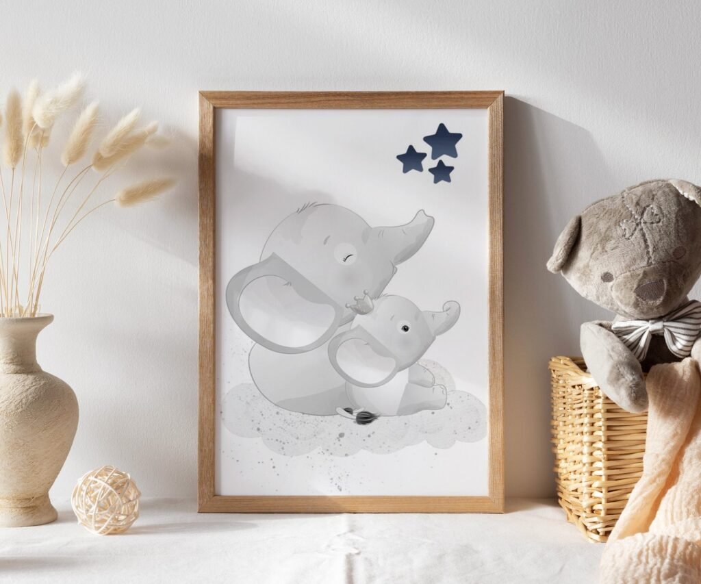Nursery decor boy elephant, nursery wall art boy set of 1