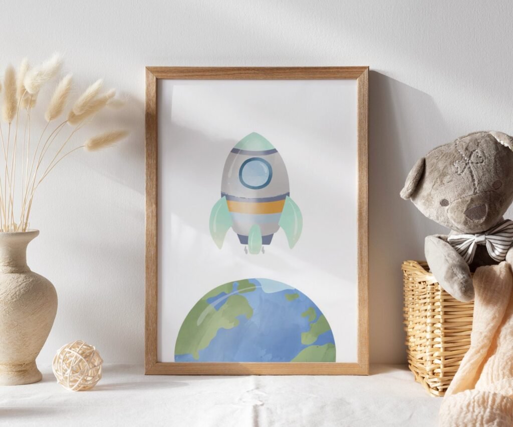 Neutral nursery print set, Space, Earthy tones, planet set of 1