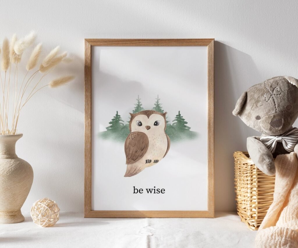 set of 1 Woodland Nursery wall art, Bear Wall art, Forest nursery- Nursery Prints Watercolor Woodland