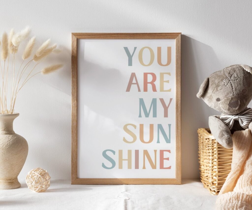 Wall Art set of 1 Prints Neutral Rainbow, You Are My Sunshine